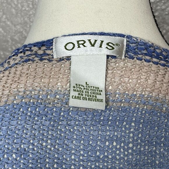 Orvis Cardigan Sweater‎ Women's L Wooden Buttons Cable Knit Patchwork Beachy - Picture 6 of 8